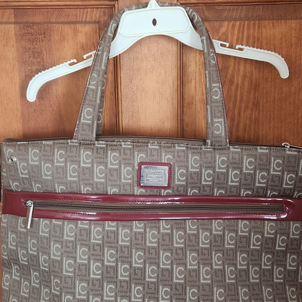 Liz Claiborne Brown and Red Tote Bag